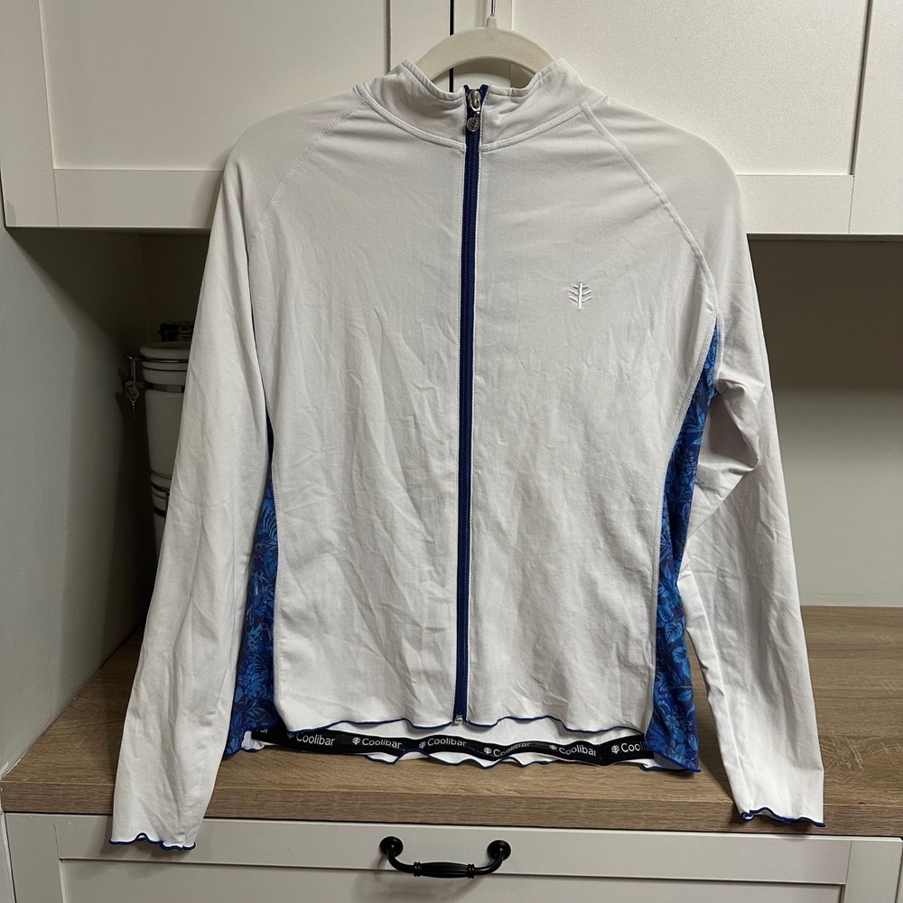 Coolibar Sun Jacket Womens L White Floral UPF Full Zip Rash Guard Breathable